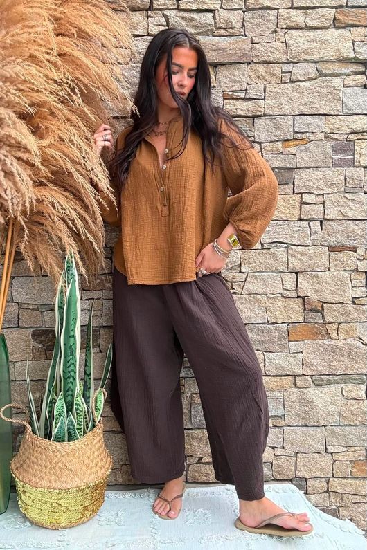 Annie Cushion Cotton Laurie Blouse Hazelnut